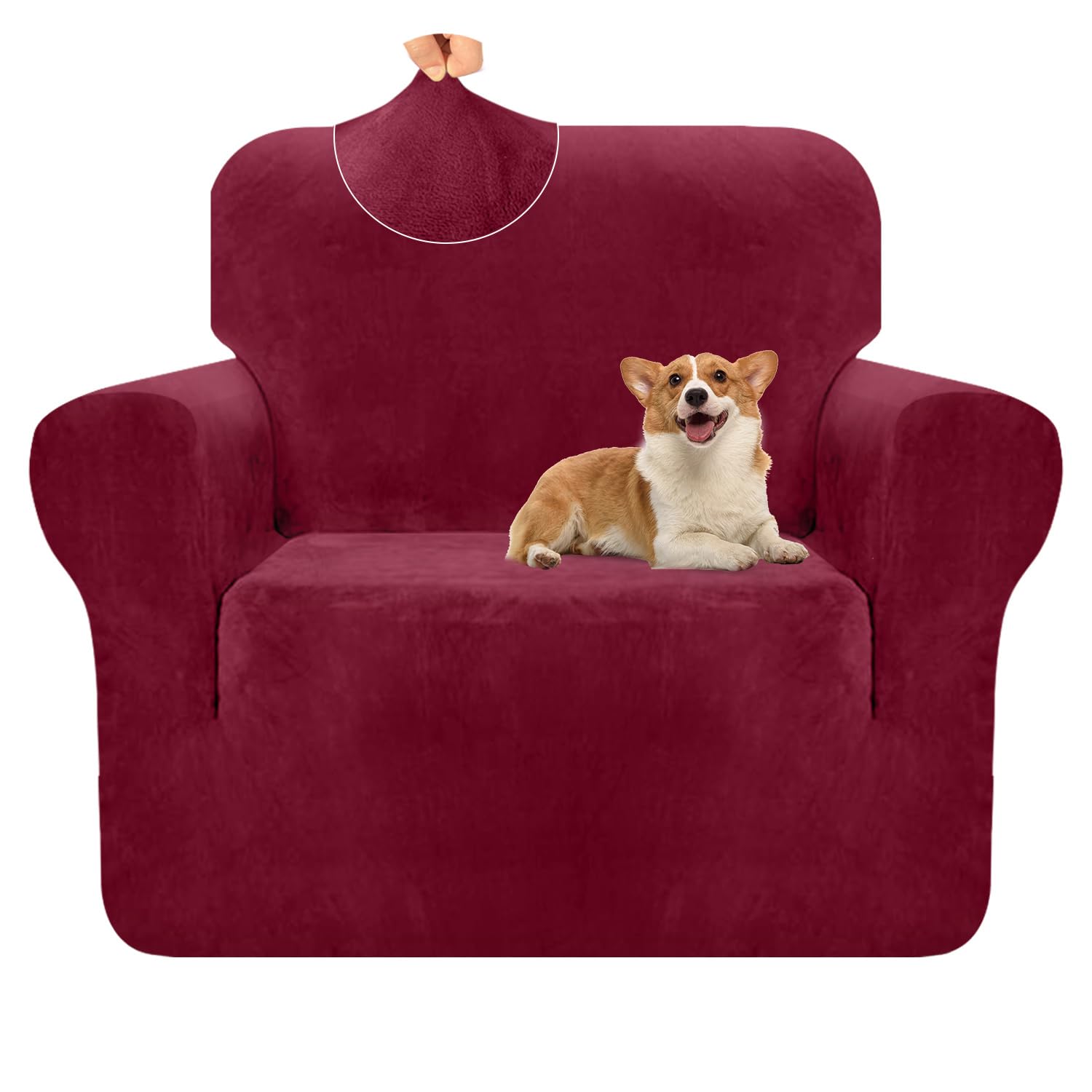 Granbest Premium Thicken Plush Velvet Armchair Cover 1 Seater High Stretch Couch Cover Super Soft Couch Slipcover Luxury Furniture Protector for Pets and Kids (1 Seater, Wine Red)