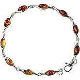 GIA Certified Sterling Silver Honey Baltic Amber Bracelet "Delicate", Genuine Baltic Amber Bracelet for Women, Amber Jewelry for Women, Amber Bracelets for Adults, Sterling Silver Collection