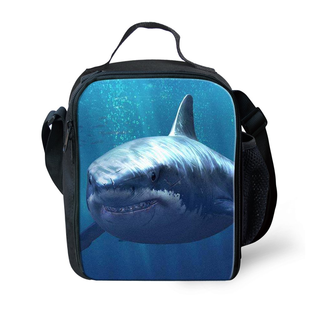 Amzbeauty Kids Back to School Lunch Bag Polyester Durable Insulated Reusable Lunch Box Bag Animal 3D Pattern(Big Shark)