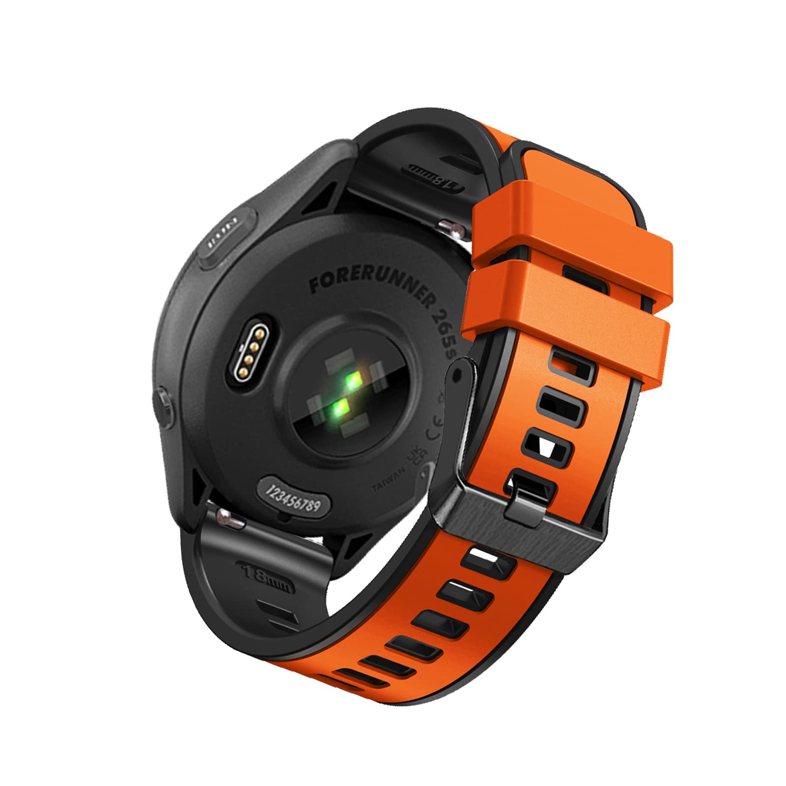SumRioo 18mm Strap for Garmin Venu 4 41mm/Venu 3S 2S/Forerunner 265S/255S/255S Music/Vivoactive 4S, Silicone Replacement Band for Huawei Watch 5 42mm/GT 6 5 4 41mm/GT 5 Pro 42mm, Orange/Black