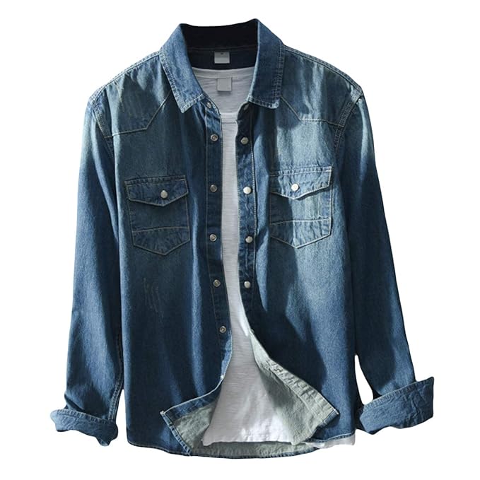 Amazon Yunclos メンズ デニムシャツ 長袖 デニム 無地 カジュアル