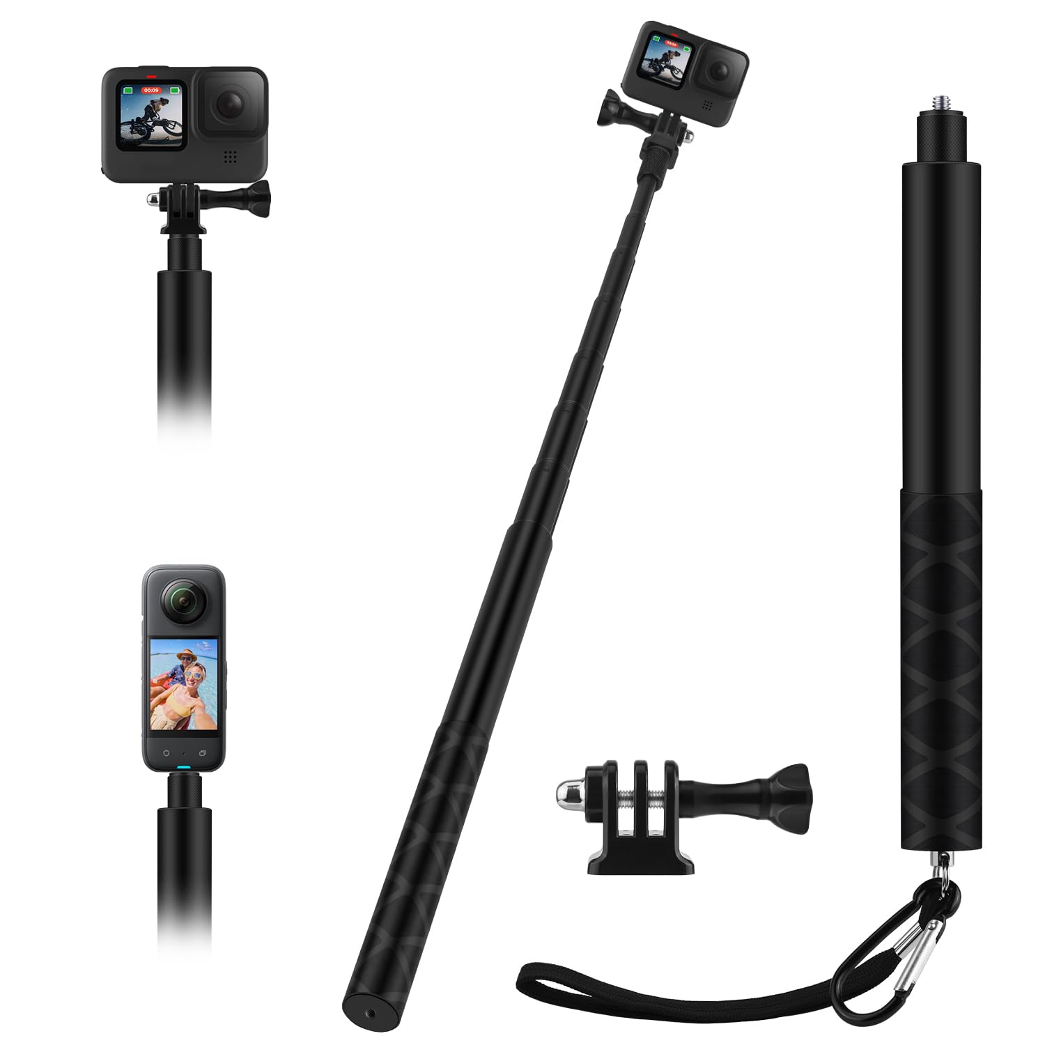 Wiseten 150CM/59" Selfie Stick Pole for Insta360 X5 X4, Extendable Selfie Vlog Handle Portable Camera Accessories for GoPro Hero 13 12 11 10 9 8 7 Black insta 360 X5 X4 X3 DJI Osmo Pocket 3
