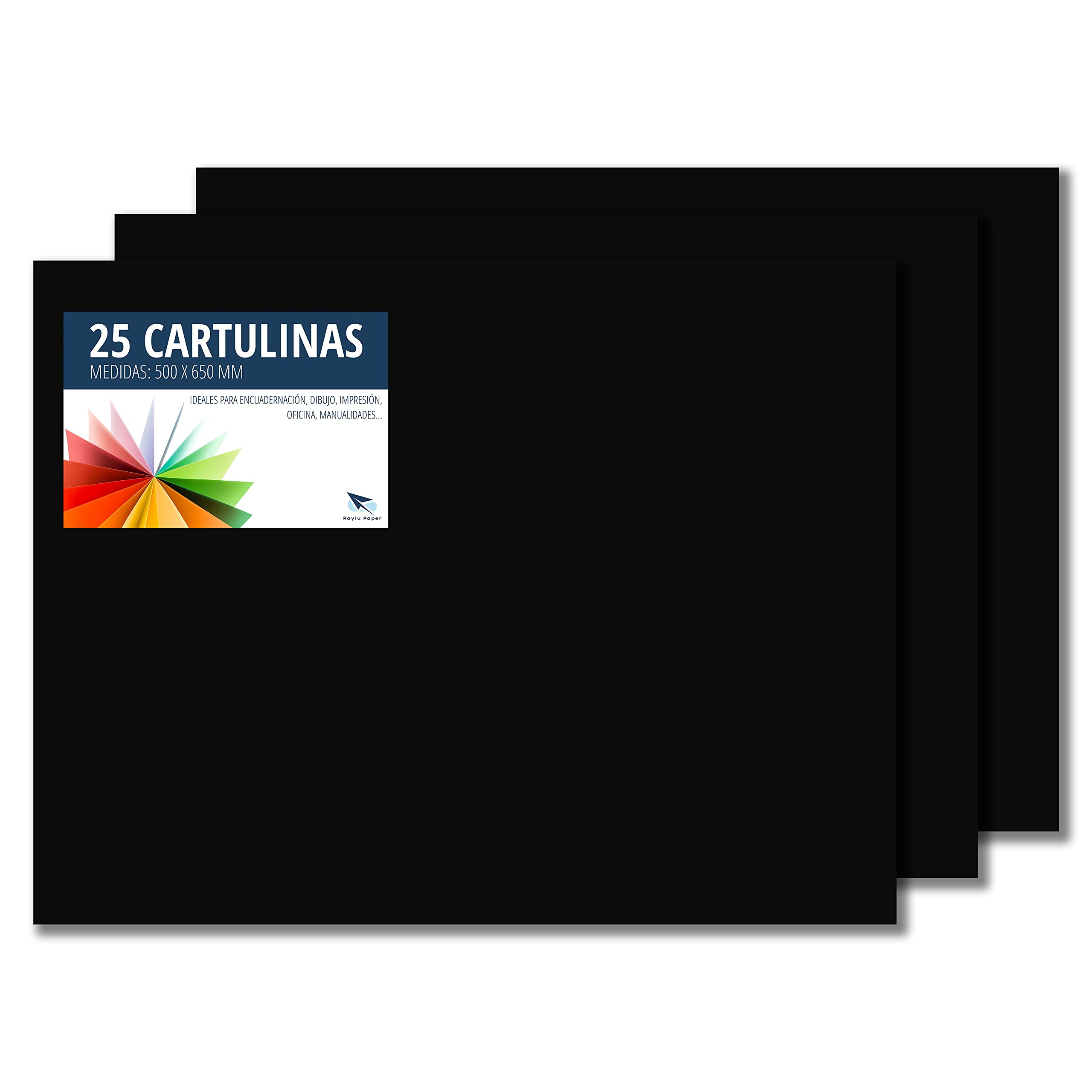 RAYLU PAPER Coloured Paper 50 x 65 cm, 25 Pieces 180gsm 210 x 297 mm, Professional Coloured Cardboard Boxes for Office, Copier Paper, Colourful Paper for Crafts (Black)