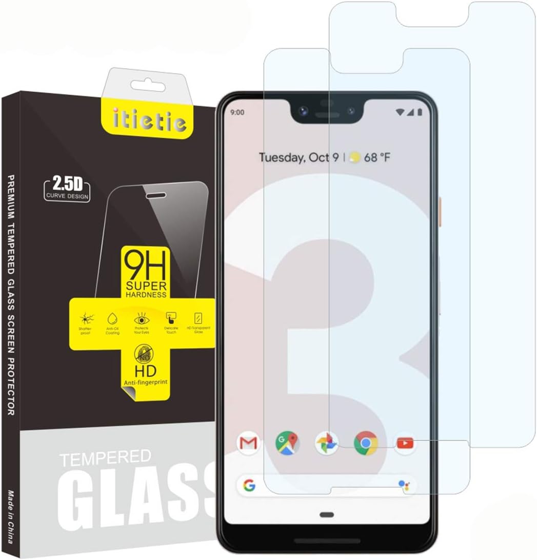 iTieTie 2-Pack Screen Protector for Pixel 3 XL, not for Pixel 3, Bubble Free, High Definition, Anti Scratch, Premium Tempered Glass Screen Protector Compatible with Google Pixel 3 XL