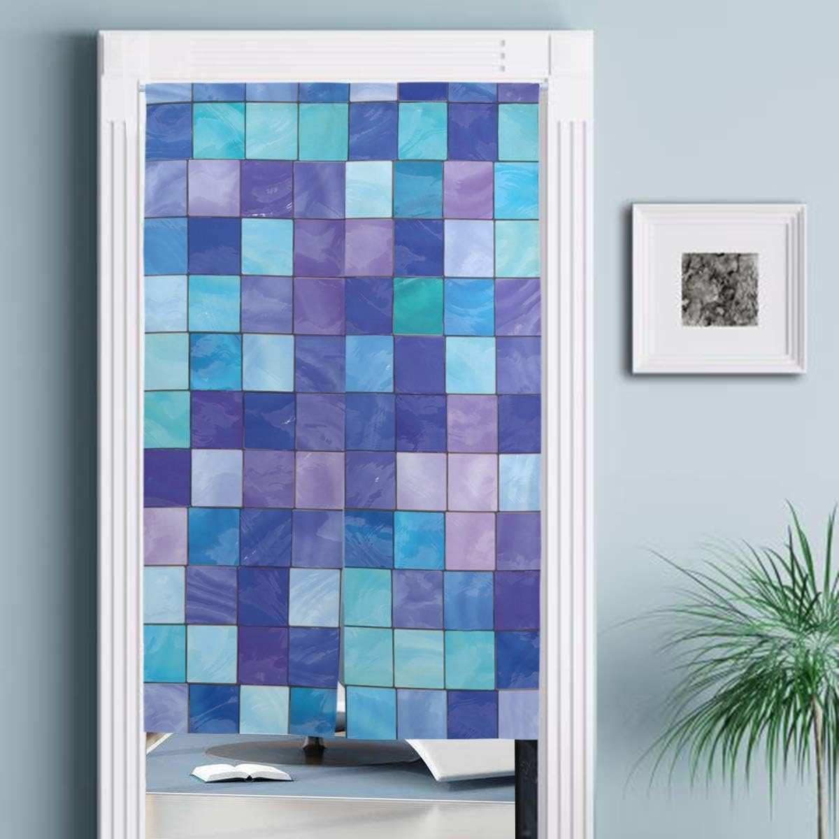 JISMUCI Cortinas，Impresión soñadora a Cuadros Azul Marino y Verde