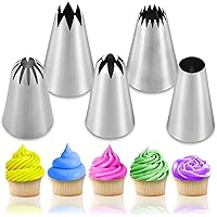 Suuker 5 pcs/set Large Piping Set,Stainless Steel Decoration Set Nozzles Tip,Pastry Cake Decorating Baking Tools For Cupcakes