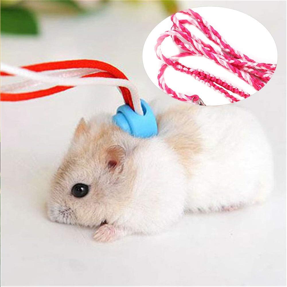 Sheens Hamster Harness, Adjustable Squirrel Harness Leash Small Animal Outdoor Walking Training Lead Rope for Pet Dwarf Hamster Gerbil Rat Mouse(Powder + rose red) - Image 3