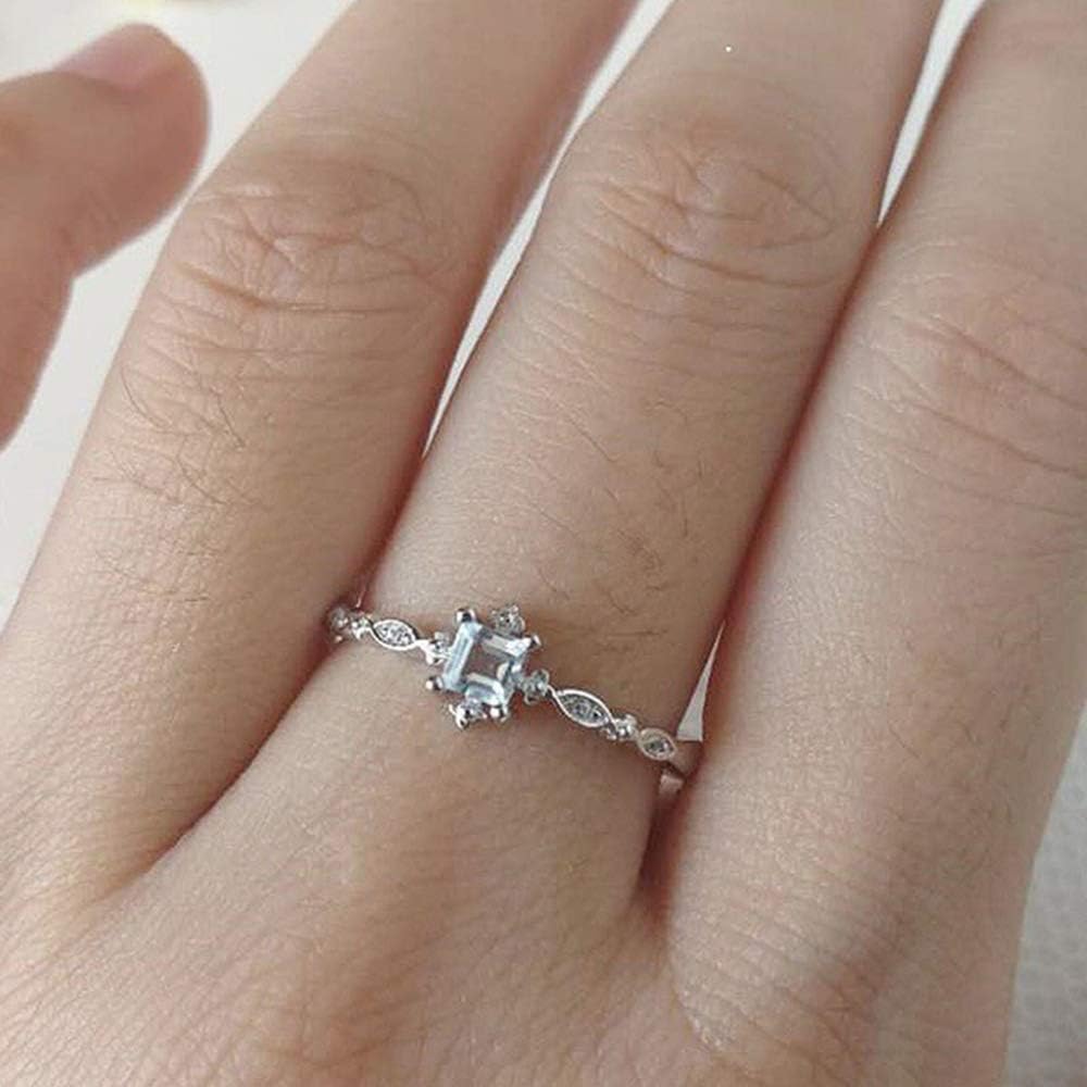 Greendou Fashion Jewelry 925 Sterling Silver Plated Dainty Blue Crystal Ring for Women Simple Style Square Engagement Finger Ring Ladies Fashion Jewelry (6), 4 UK, Metal