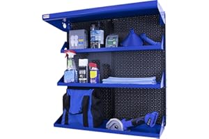OmniWall Metal Pegboard Shelving Organization System Shelving Kit 32" x 32" Modular Pegboard- Panel Color: Black Accessory Color: Blue