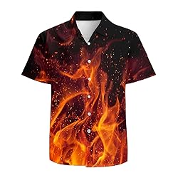 Orange Fire Mens Funny Hawaiian Shirts 3D Graphic