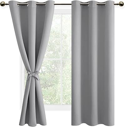 DWCN Silver Grey Blackout Curtains 2 Panels 46W x 72L with Tiebacks