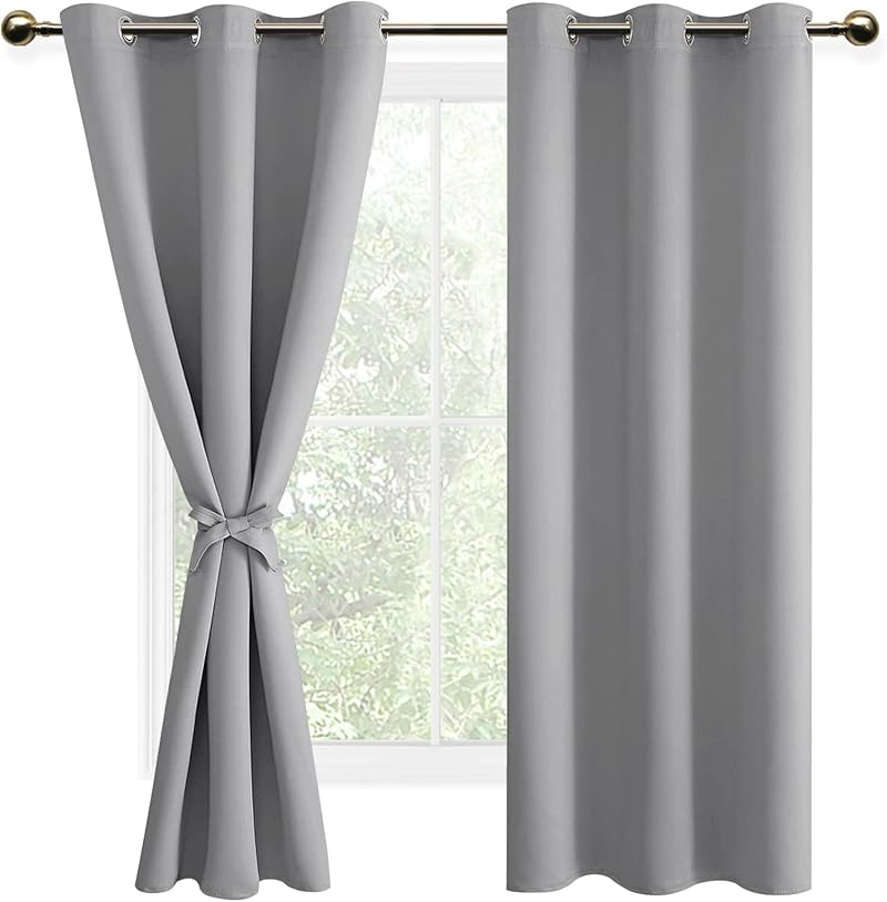 DWCN Silver Grey Blackout Curtains 2 Panels 46W x 72L with Tiebacks