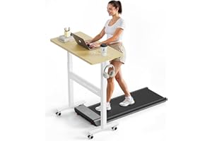 WALKINGDESK Mobile Walking Pad Desk with Wheels, Pneumatic Small Rolling Standing Desk Riser Height Adjustable (28-43.7") for