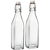 Bormioli Rocco Swing Top Glass Bottle (Set of 2) - 17 oz Reusable Container with Secure Metal Clasp, Ideal for Homemade Juices, Oil Infusions, Condiments, Mixers - Everyday Drinking Glasses