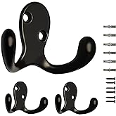 3 Pack Black Double Prong Coats Towel Hooks For Bathrooms Wall Mounted Shower Rustproof, 1.37 Oz Retro Wall Hooks Heavy Duty Hanging Towels Coat Hat Loofah Robe Key Scarf Bag Cap Kitchen Accessories