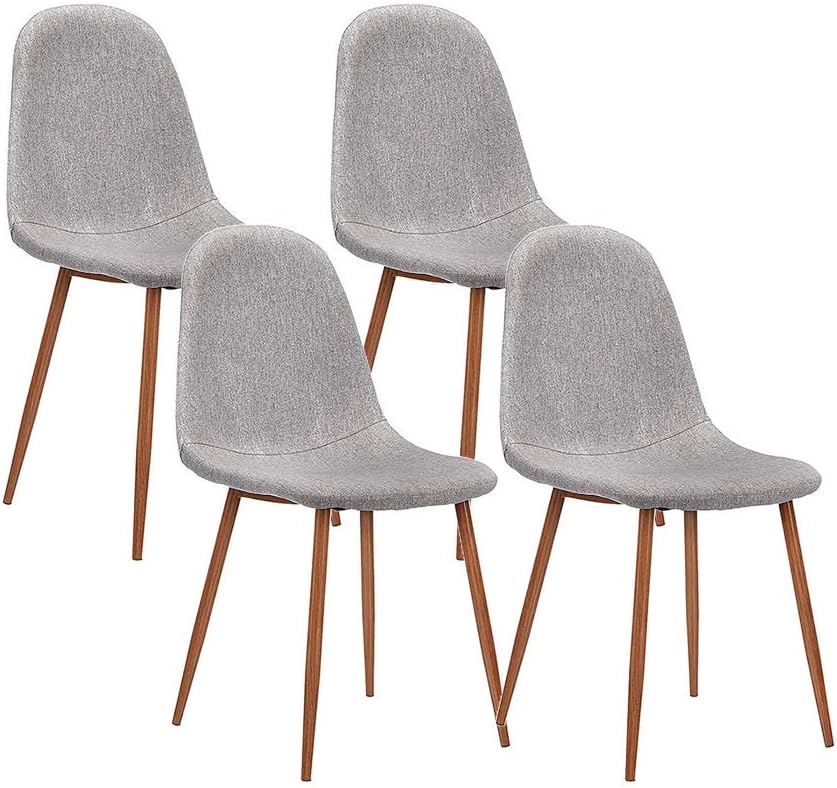 CangLong Dining Kitchen Fabric Cushion Seat Back, Modern Mid Century Living Room Side Chairs with Metal Legs, Set of 4, Gray: Furniture & Decor