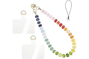 KINCHYGO, Cell Phone Lanyard Wrist Strap Natural Stone Chain Crystal Beaded String for Wallet Purse Rainbow