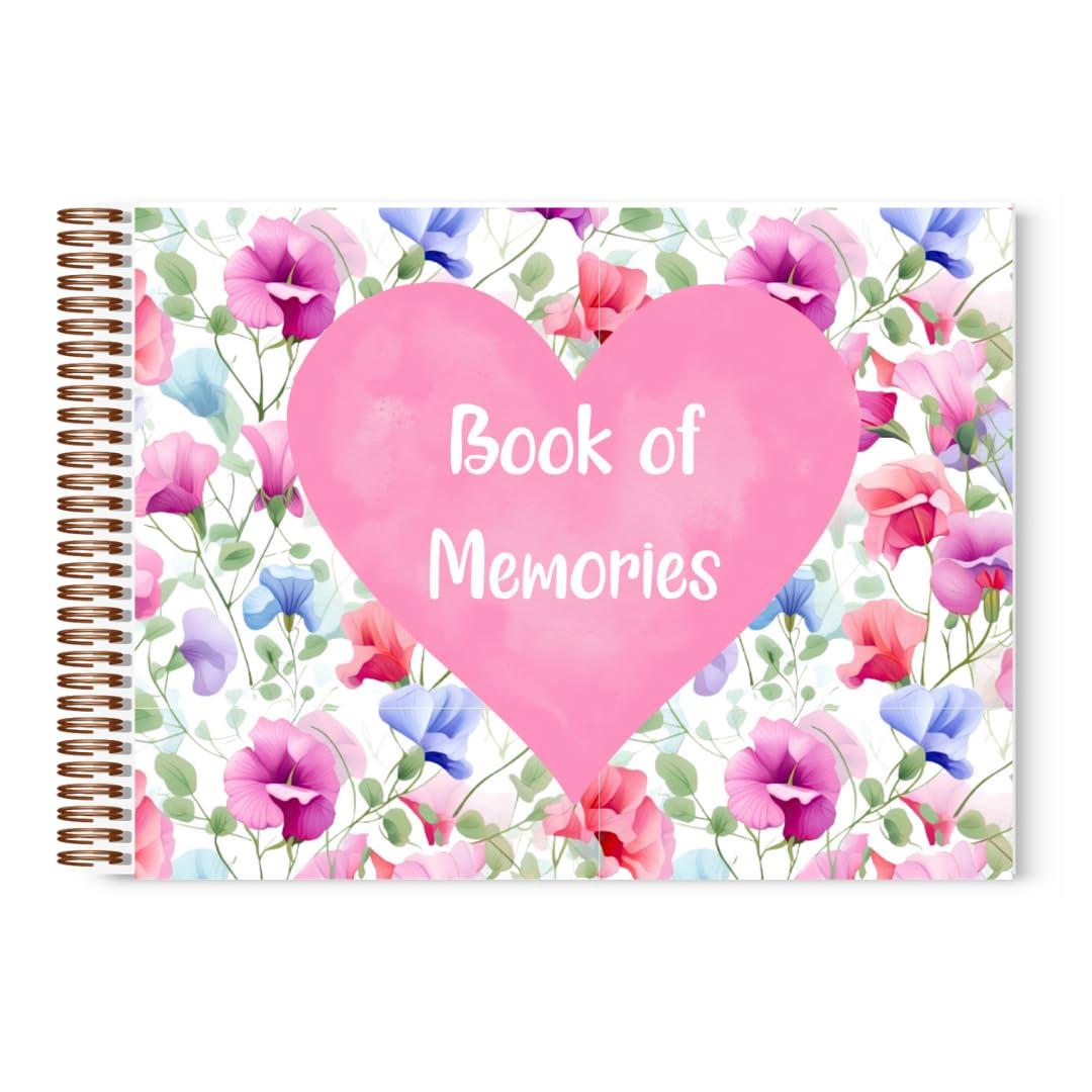 Sweet Pea Flowers Book of Memories | Memory Book | Guestbook for Funerals, Weddings, Birthdays, Baby Shower | Celebrations | A4 Spiral Bound | 80 Pages | Book of Condolence | Scrapbook | Photo Album