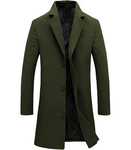 COOFANDY Coats For Men Black Single Breasted Trench Coat Black Pea
