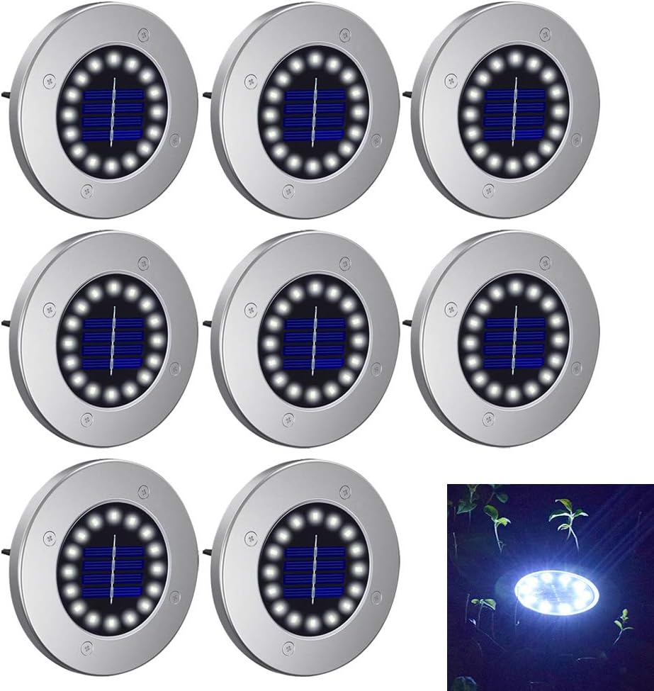 In Ground Lights Solar Ground Lights Outdoor with 16 LEDs - Solar Disk Lights Waterproof with Light Sensor for Garden, Lawn, Patio, Pathway, Yard, Driveway, Step and Walkway (Bright White 8 Packs)