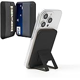 ergomi Magnetic Phone Flip Wallet Stand, Compatible with MagSafe Wallet, for iPhone 16/15/14/13/12 Series, Phone Magnet Rings Included, with 3 Viewing Angles, Card Holder, Ares+, Black