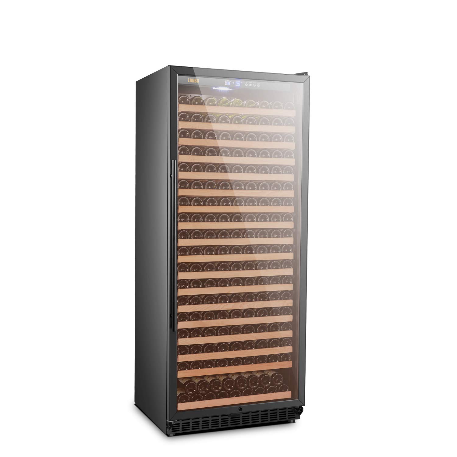 LANBO Red Wine Cellar, 321 Bottle Black Compressor Wine Refrigerator with Double-Paned Tempered Glass Door and Safty Lock, Built-in or Freestanding