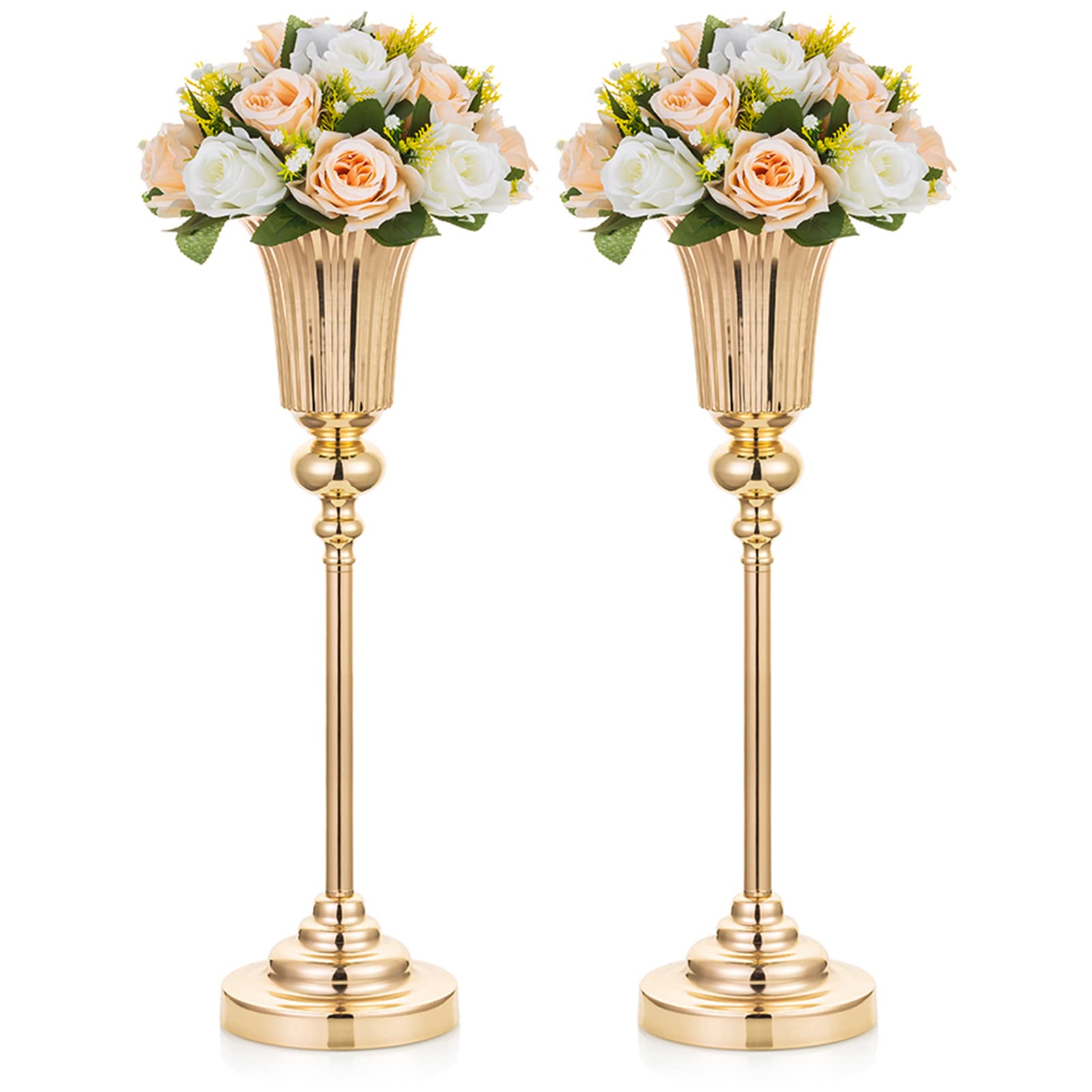 NUPTIO Gold Vase Centrepieces Tall: 2 Pcs 54.6cm Wedding Table Centerpieces Trumpet Vases Metal Flower Stand for Party Anniversary Ceremony Birthday Decorations