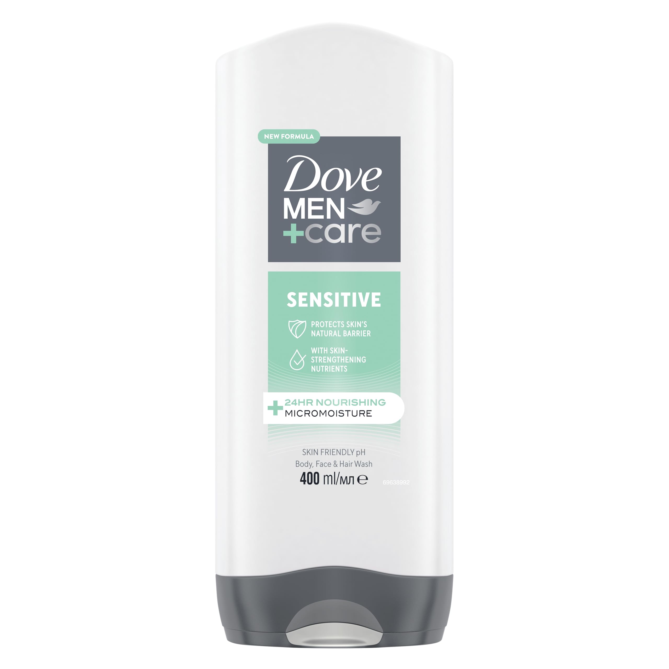 Dove Men+Care Sensitive Men's Body Cleanser shower gel Body Wash, 3-in-1 Hair, Face and Body Wash with 24 hour nourishing MicroMoisture technology for healthier, smoother-feeling skin 400 ml,Pack of 6