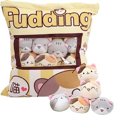 HXPLN Cute Snack Pillow Kawaii Pudding Plush 8 Kitty Toys Removable