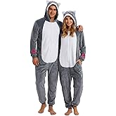 DEZEXHOM Animal Rabbit Husky Onesie Adults Soft Fleece Hooded Pajamas Costume with 3D Ears Tail for Halloween Cosplay