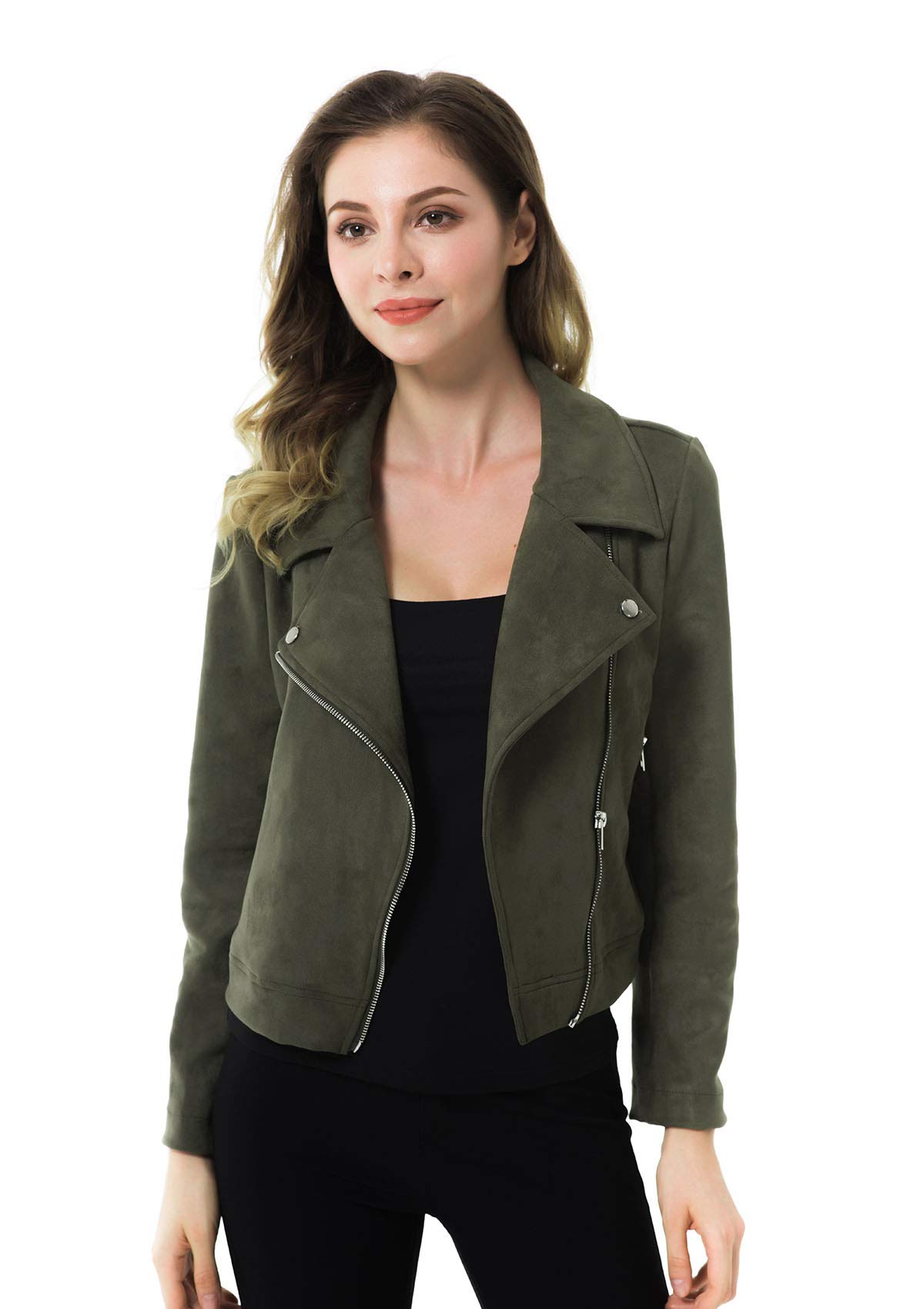 Galleon Apperloth Women's Faux Suede Biker Jacket Slim Short Winter