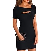 VICHYIE Womens Summer Dresses Cutout One Piece Ribbed Bodycon Mini Short Sleeve Casual Slim Fitted Pencil Dresses