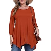 BELAROI Plus Size Tops for Women Fall Tunic Tops to Wear with Leggings 3/4 Sleeve Casual Swing Loose T Shirts Blouse S-5X
