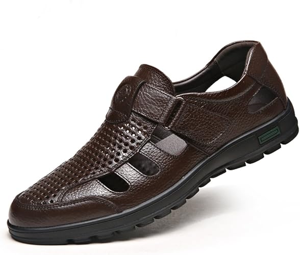 mens black leather sandals closed toe