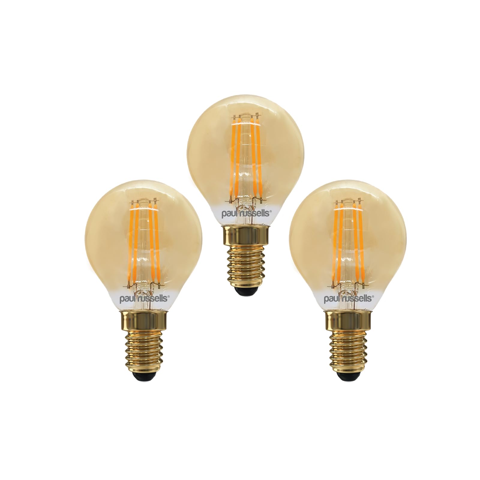 paul russells LED Filament Golf Ball Light Small Edison Screw E14, 35W Equivalent G45 Bulbs, 4.5Watt 400LM LED SES 2200K Amber Lamps, Home Ceiling Chandelier Energy Saving Lightbulbs, Pack of 3