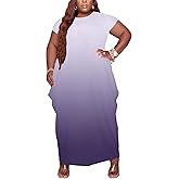 AIIYYQB Women's Summer Plus Size Short Sleeved Long Dress Casual Loose Faith Beach Maxi Dress with Pockets