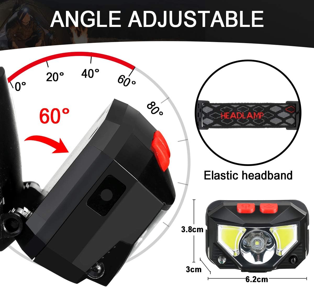 SGODDE 2 Pack Headlamp Flashlight, 800 Lumens USB Rechargeable Headlamp Ultra Bright LED Headlight Motion Sensor Head Lamp/8 Modes/Waterproof/Built in Batteries for Outdoors, Running, Camping, Hiking - - 