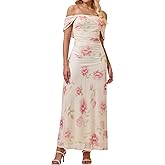 KUTUMAI Women Floral Off Shoulder Maxi Dress Summer Ruched Bodycon Long Formal Wedding Guest Dresses 2025