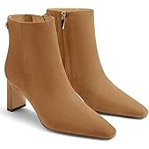 Coutgo Womens Ankle Boots Chunky Heel Closed Toe Booties Side Zipper Winter Dress Shoes