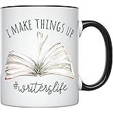 YouNique Designs I Make Things Up Writer Coffee Mug, 11 Ounces, Storyteller Mug, Author Gifts for Women (Black Handle)
