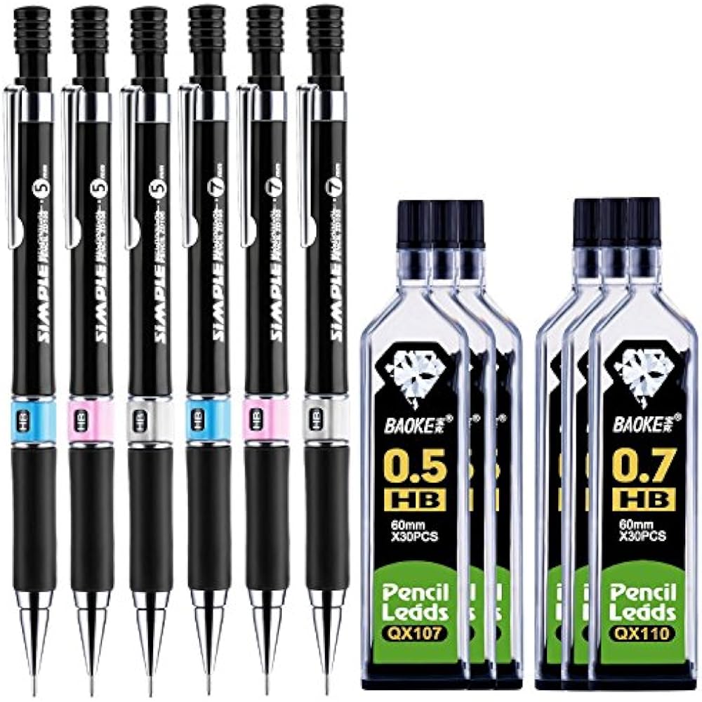 Mechanical Pencil Set, 12 Pieces 0.5 Mm And 0.7 Pencils With HB Lead