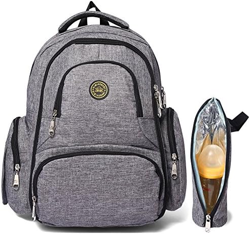 FIGESTIN Upgraded Baby Diaper Bag Multi-Function Travel Daddy &amp; Mummy Nappy Backpack Purse Anti-water with Changing Pad Stroller Straps And Insulated Sleeve, Large Capacity, Luxury Grey