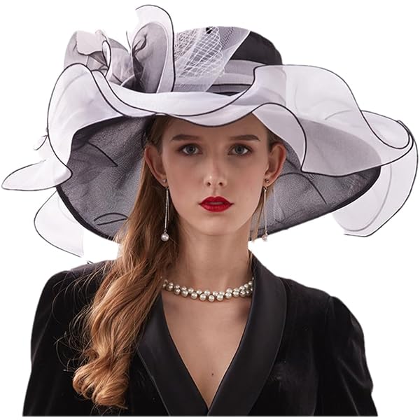 Women Organza Church Derby Hat Wide Brim Sun Hats for  display picture 1