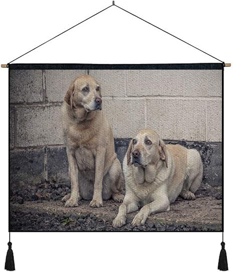 Amazon Co Jp 綿の麻 タペストリー 多機能 掛け軸 掛け物 横 65cmx45cm 犬犬壁横になっています 個性 掛け軸 掛け物 掛けじく ポスター インテリア 組立式 部屋飾り壁 壁飾り ホーム キッチン