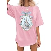 jusgai Magic Kingdom Tshirts for Women Cute Castle Shirt Oversized Bows Graphic Tee Family Vacation Short Sleeve Tops