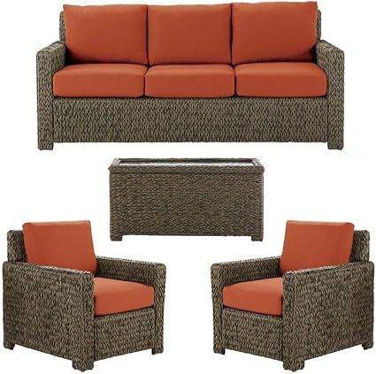 Amazon Com Hampton Bay Laguna Point 4 Piece Brown All Weather Resin Wicker Patio Deep Seating Set With Quarry Red Cushion Garden Outdoor Amazon Com Hampton Bay Laguna Point 4 Piece Brown All Weather Resin Wicker Patio Deep Seating Set With Quarry Red Cushion Garden Outdoor