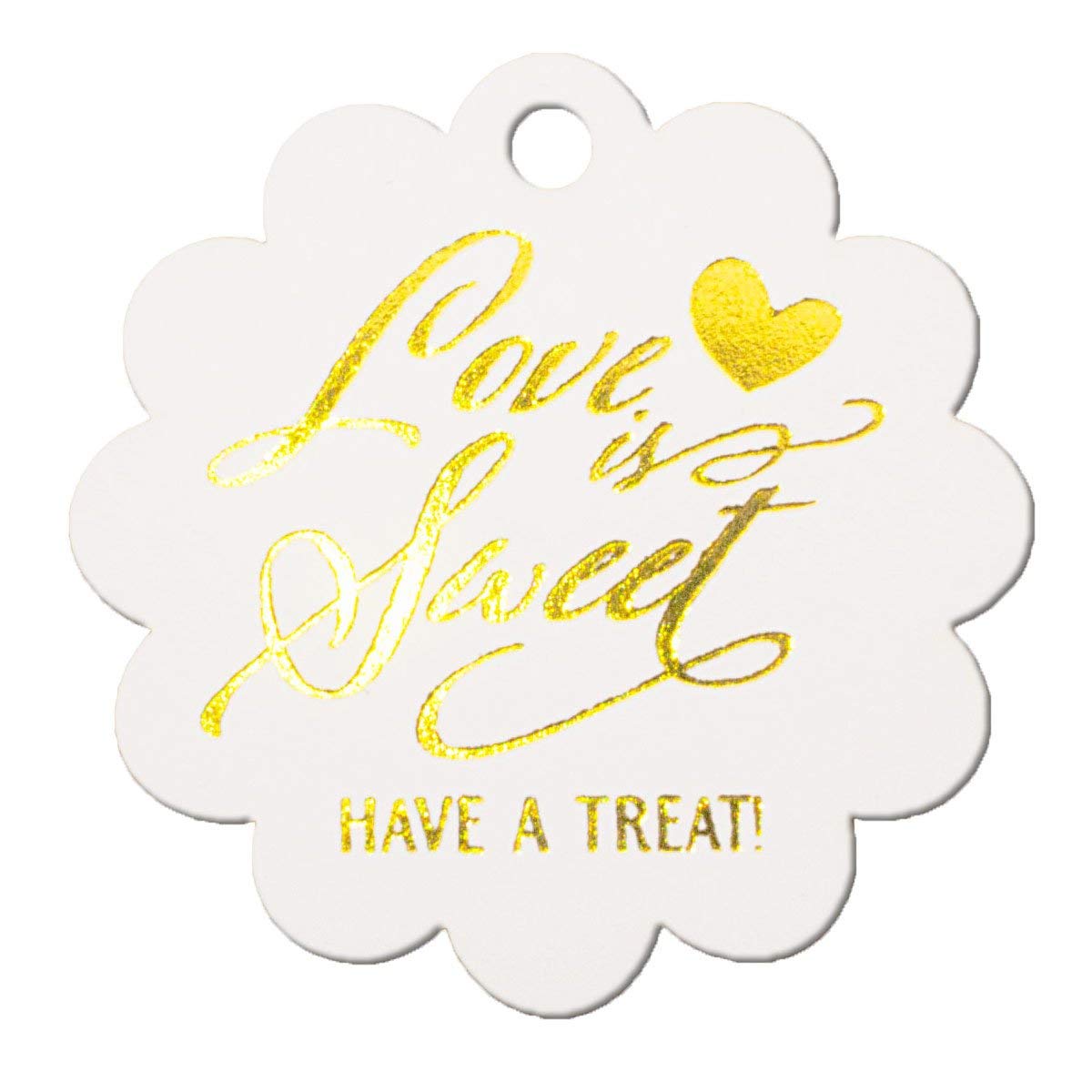 Summer-Ray 50pcs Gold Foil Hot Stamping Scallop Love is Sweet Have a Treat Wedding Favour Gift Tags (Pure White)