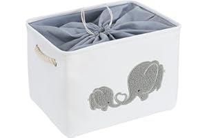 INough Baby Gift Baskets Empty Large Storage Container Fabric Toys Basket, Elephant Toy Box with Drawstring Closure for Wipes and Diapers, Nursery Organizers Kidsroom Room, Grey Furry Elephant