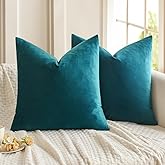 MIULEE Velvet Throw Pillow Covers 18x18 Inch, Pack of 2 - Teal, Super Soft Decorative Square Cushion Cases Modern Luxury Home Decor for Sofa, Couch, Bed, Chair