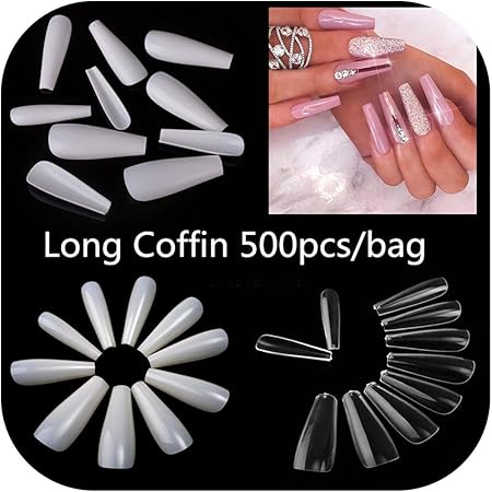 Amazon フェイクネイル ロングショート棺フェイクネイル500pcs Bagホワイトナチュラルベージュクリアネイルチッププレスネイルフルカバー ハーフカバーfalse Lm70clear Longcoffin Fostudork ビューティー 通販